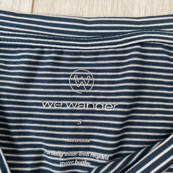 Navy & White Striped Long Sleeve Tunic Tie Front Athleisure Performance Top - Picture 7 of 15